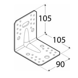 Coltar perforat ranforsat pentru lemn zincat 105x105x90x1,5 mm KPS2-40222 Domax