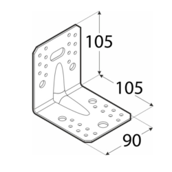 Coltar perforat ranforsat pentru lemn zincat 105x105x90x1,5 mm KPS2-40222 Domax