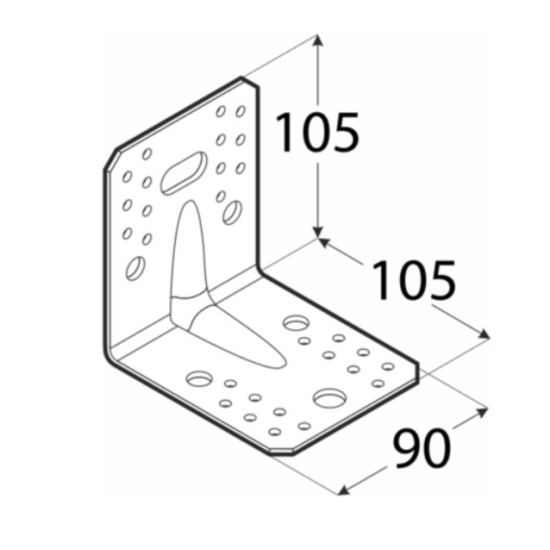 Coltar perforat ranforsat pentru lemn zincat 105x105x90x1,5 mm KPS2-40222 Domax