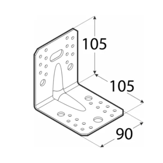 Coltar perforat ranforsat pentru lemn zincat 105x105x90x2,0 mm KPL2-4052 Domax