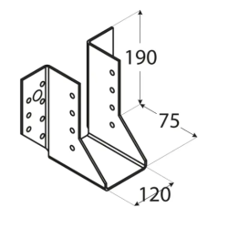 Papuc de grinda tip A pentru constructii din lemn zincat 120x190x75x2,0 mm WB36-4536 Domax