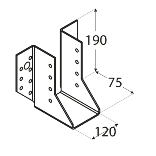 Papuc de grinda tip A pentru constructii din lemn zincat 120x190x75x2,0 mm WB36-4536 Domax