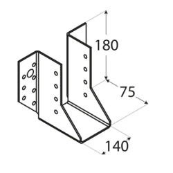 Papuc de grinda tip A pentru constructii din lemn zincat 140x180x75x2,0 mm WB37-4537 Domax