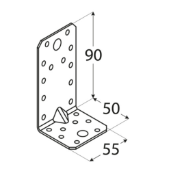 Coltar perforat ranforsat pentru lemn zincat 90x50x55x2,5 mm KP3-4023 Domax