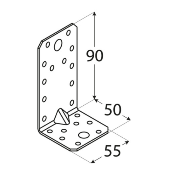 Coltar perforat ranforsat pentru lemn zincat 90x50x55x2,5 mm KP3-4023 Domax