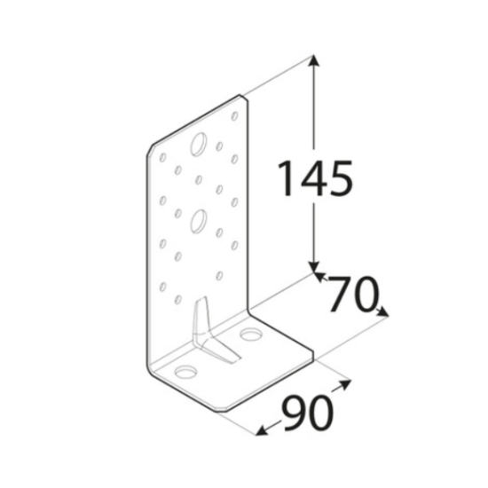 Coltar perforat ranforsat pentru lemn zincat 145x70x90x2,5 mm KP8-4028 Domax