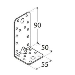 Coltar perforat ranforsat pentru lemn zincat 90x50x55x2,5 mm KP3-4023 Domax
