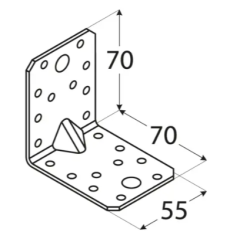 Coltar perforat ranforsat pentru lemn zincat 70x70x55x2,5 mm KP4-4024 Domax
