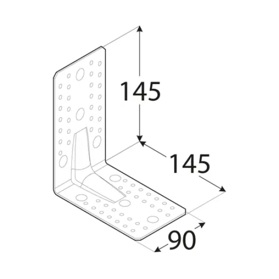 Coltar perforat ranforsat pentru lemn zincat 145x145x90x2,5 mm KP7-4027 Domax