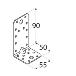 Coltar perforat ranforsat pentru lemn zincat 90x50x55x2,0 mm KPL3-4053 Domax