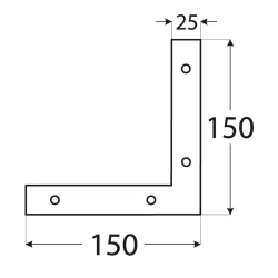 Coltar plat pentru constructii din lemn zincat 150x150x25x2,5 mm NA1-4651 Domax