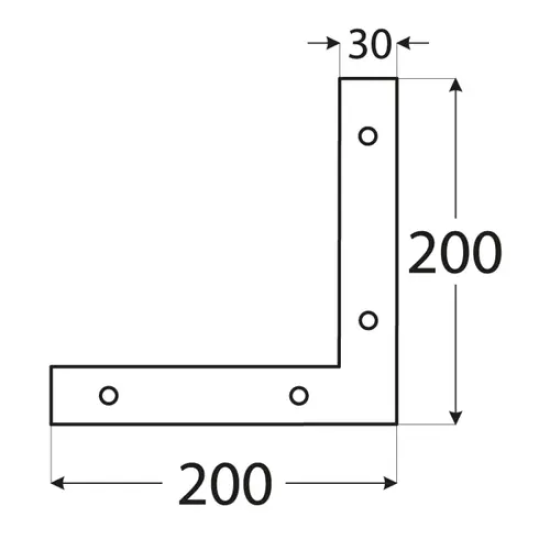 Coltar plat pentru constructii din lemn zincat 200x200x30x3,0 mm NA2-4652 Domax