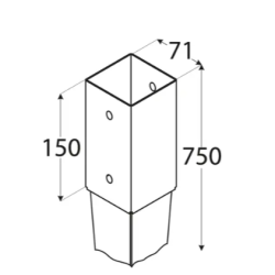 Suport stalp incastrat zincat 71x750x2,0 mm PSG70/750-4821 Domax