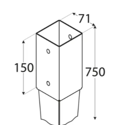 Suport stalp incastrat zincat 71x750x2,0 mm PSG70/750-4821 Domax
