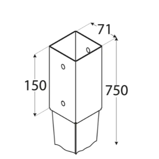 Suport stalp incastrat zincat 71x750x2,0 mm PSG70/750-4821 Domax