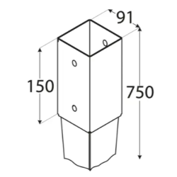 Suport stalp incastrat zincat 91x750x2,0 mm PSG90/750-4822 Domax
