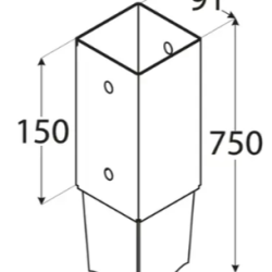 Suport stalp incastrat zincat 91x750x2,0 mm PSG90/750-4822 Domax