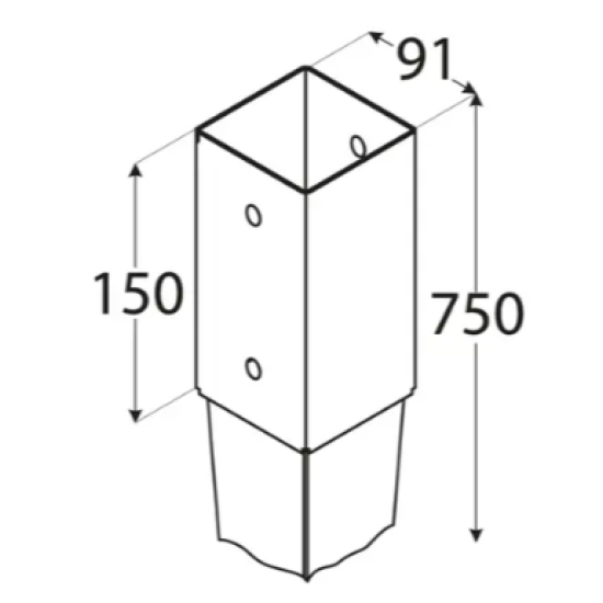 Suport stalp incastrat zincat 91x750x2,0 mm PSG90/750-4822 Domax