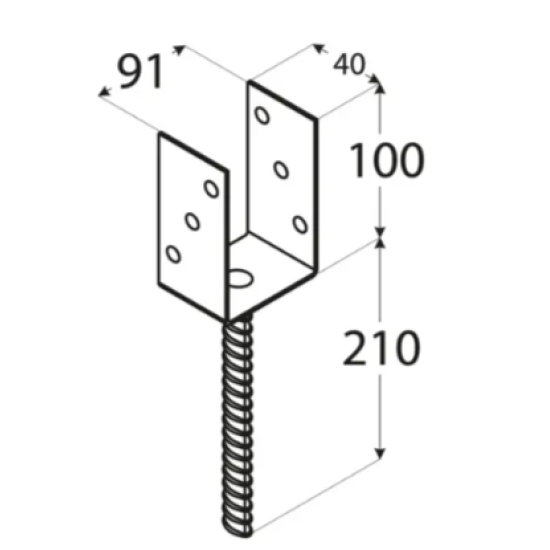 Suport stalp tip U cu tija zincat 101x100x5 mm pentru stalp 100 mm PSL100U-4918 Domax