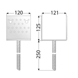 Suport stalp tip U clasic zincat 121x125x120x4,0 mm PSS120-4812 Domax