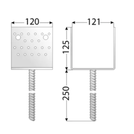 Suport stalp tip U clasic zincat 121x125x120x4,0 mm PSS120-4813 Domax