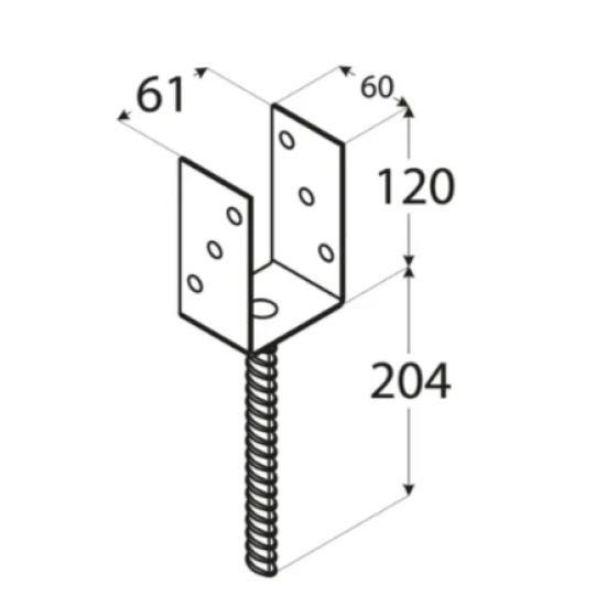 Suport stalp tip U clasic zincat 61x120x4 mm pentru stalp 60 mm PS60U-4801 Domax