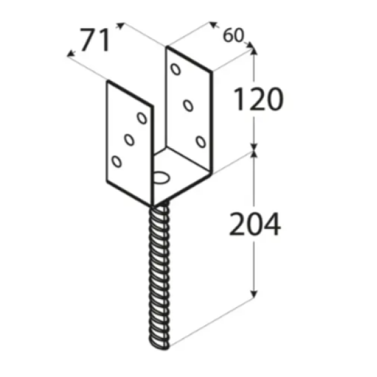 Suport stalp tip U clasic zincat 71x120x4 mm pentru stalp 70 mm PS70U-4802 Domax
