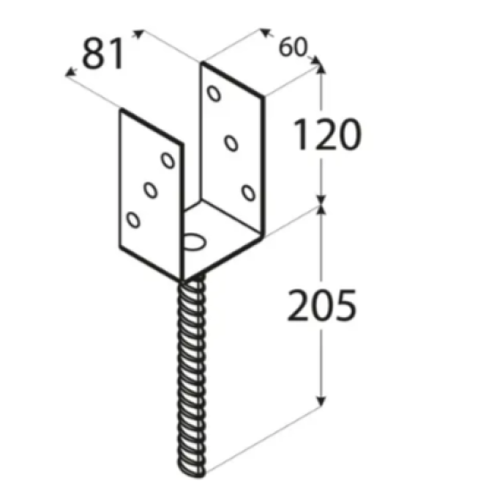 Suport stalp tip U clasic zincat 81x120x4 mm pentru stalp 80 mm PS80U-4803 Domax