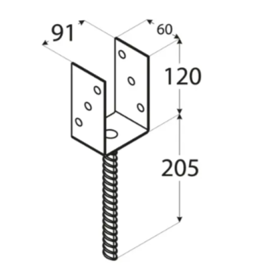 Suport stalp tip U clasic zincat 91x120x4 mm pentru stalp 90 mm PS90U-4804 Domax
