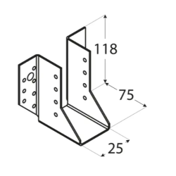 Papuc grinda tip A pentru constructii din lemn zincat 25x118x75x2,0 mm WB1-4501 Domax