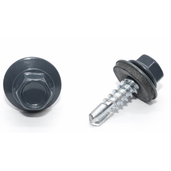 Surub autoforant, pentru lemn, cu cap hexagonal si saiba EPDM, 4.8x25mm RAL7024