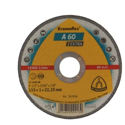 Disc de debitare Kronenflex A60 Extra pentru inox si metal universal, cu bavuri reduse, 115X1X22.23 mm, Klingspor A60115