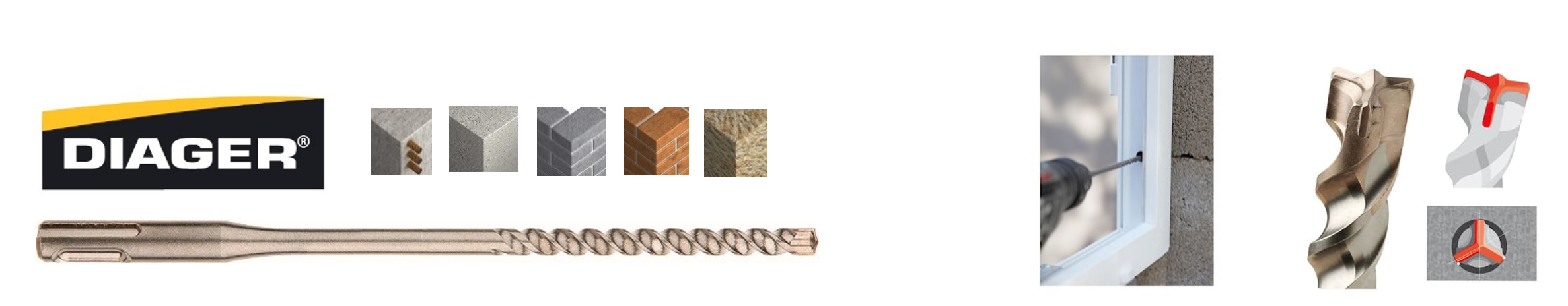 Burghiu SDS-Plus pentru montaj suruburi de tamplarie (WHO) Diager 6.5X210 mm, lungime de lucru 150 mm, TSDS6.5X150X210