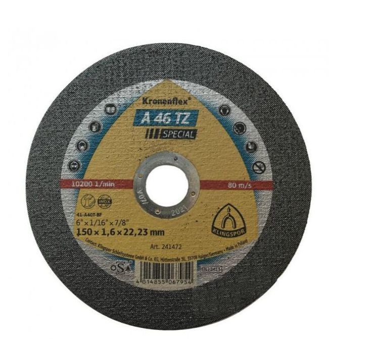Disc de debitare Kronenflex A46 TZ Special pentru inox si otel, cu autoascutire, 150X1.6X22.23 mm, Klingspor A4615