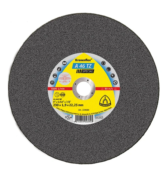 Disc de debitare Kronenflex A46 TZ Special pentru inox si otel, cu autoascutire, 230X1.9X22.23 mm, Klingspor A4623