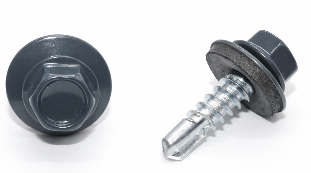 Surub autoforant, pentru lemn, cu cap hexagonal si saiba EPDM, 4.8X25mm RAL7024